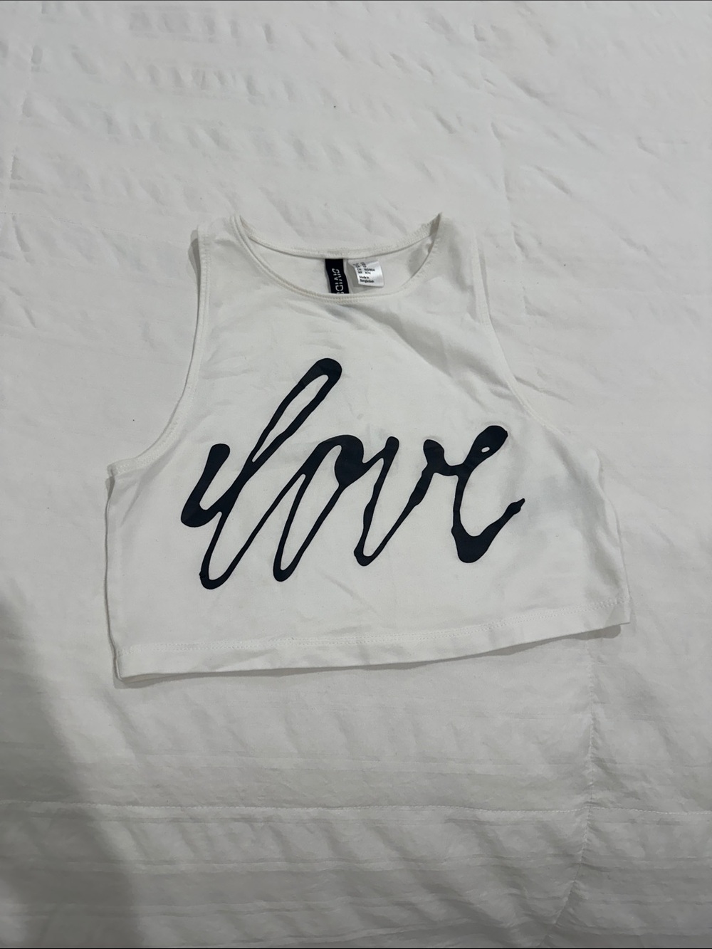 H&M White Cropped Tank with Navy 'love' Script